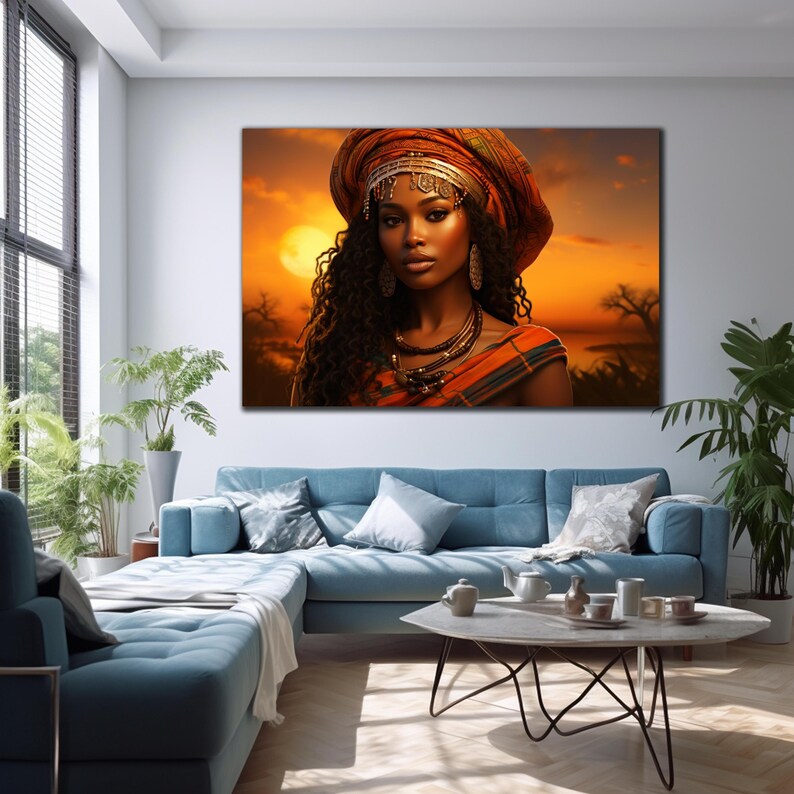 African Woman Tempered Glass Wall Art, Ethnic African Wall Decor, Black Woman Glass Art, Large Wall Art, Wall Hangings, Abstract Glass Art image 4