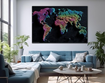 World Map Tempered Glass Art, Worl Map Wall Decoration, Natural Wall Art, Vivid Colors, Extra Large Wall Art, Wall Hangings