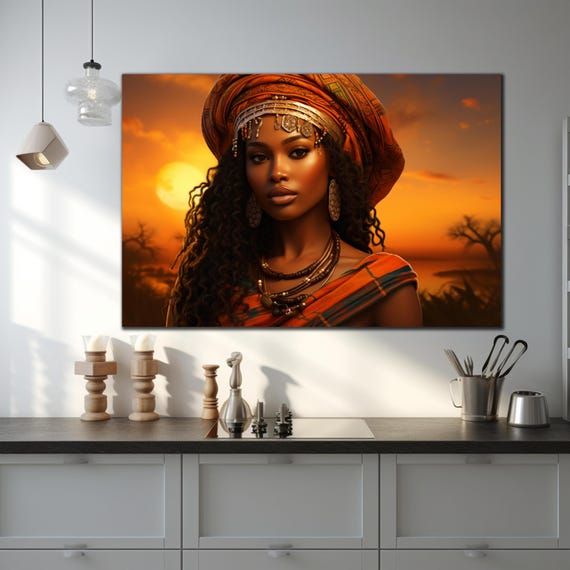 African Woman Tempered Glass Wall Art, Ethnic African Wall Decor, Black Woman Glass Art,  Large Wall Art, Wall Hangings, Abstract Glass Art