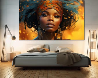 African Woman Tempered Glass Wall Art, Ethnic African Wall Decor, Black Woman Glass Art,  Large Wall Art, Wall Hangings, Abstract Glass Art