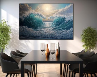 Ocean Glass Wall Art, Ocean Wave Wall Decor, Blue Waves Wall Decor, Huge Sea Waves, Wall Hangings, Extra Large Wall Art, Glass Print