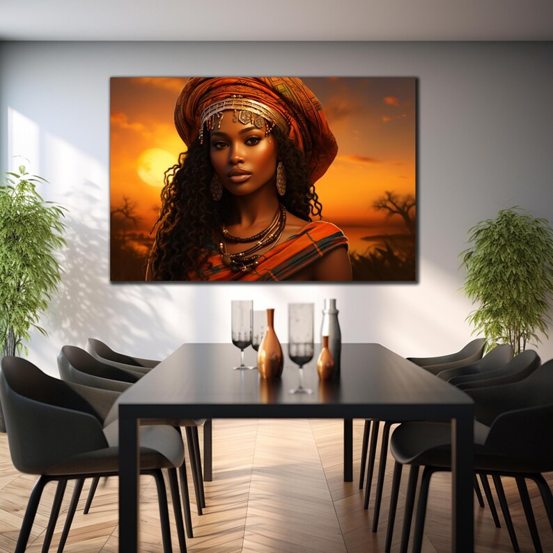 African Woman Tempered Glass Wall Art, Ethnic African Wall Decor, Black Woman Glass Art, Large Wall Art, Wall Hangings, Abstract Glass Art image 3