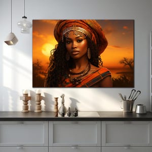 African Woman Tempered Glass Wall Art, Ethnic African Wall Decor, Black Woman Glass Art, Large Wall Art, Wall Hangings, Abstract Glass Art image 1