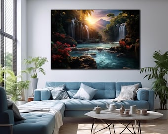 Paradise Waterfall Tempered Glass Wall Art, Waterfall Wall Decor, Natural Glass Art, Vivid Wall Decor, Modern Wall Art, Wall Hangings