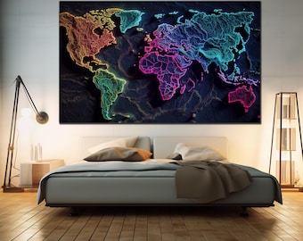 World Map Tempered Glass Art, Worl Map Wall Decoration, Natural Wall Art, Vivid Colors, Extra Large Wall Art, Wall Hangings