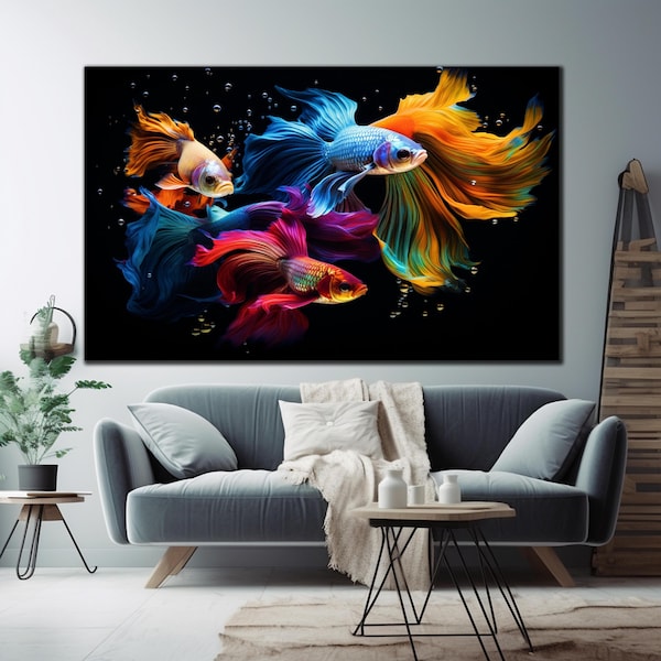 Colorful Fish Tempered Glass Art, Fish Wall Decoration, Animal Wall Art, Extra Large Wall Art, Vivid Colors,Wall Hangings, Living Room Decor