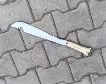 Handmade Predator Movie Replica Knife - Bushcraft Machete with Gut Hook - Rambo Style Knife with Leather Sheath - Artisan Collector Knife