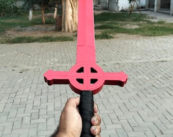 Espada de sangre de demonio hecha a mano - Espada de Marceline y Finn de Hora de Aventuras - Réplica de la espada de Finn el Humano - Accesorio de cosplay rojo con funda - Arte de fan