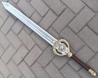 Handmade Dawnbreaker Sword with Quartz Crystal on Handle Replica - Engarved Prince Meridia Sword Elder Scrolls gift with leather Sheath