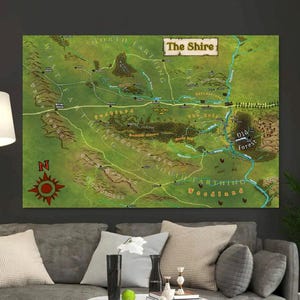 Shire Karte, Mittelwelt Karte Poster, Midlle Earth Karte Leinwand, Best Fantasy Map, Kartographie-Kunst, Lord auf der Suche nach dem Ring