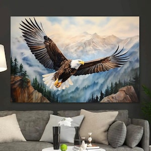 Stampa su tela di aquila calva in stile pittura a olio vintage, arte murale di animali, dipinto di aquila calva, arredamento moderno per la casa, arredamento da parete per ufficio