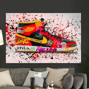 Arte mural de zapatillas con grafiti: póster de zapatillas, lienzo urbano, decoración moderna para adolescentes, regalo para amantes de las zapatillas