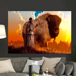 Poster decorativo di una donna bufalo bianco nativa americana, dipinto su tela, arte murale per soggiorno, camera da letto