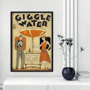 Giggle Water Leinwanddruck, Antikes Bardekor, Barwagen-Wanddekor, Alkoholkunst, Martini-Wandkunst, Cocktail-Buchumschlag, Bar-Wanddekor