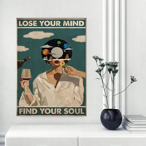 Vintage Music & Wine Canvas Art Print: Lose Your Mind Find Your Soul