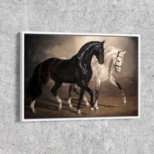 Black and White Wild Horse Canvas Art: Modern Living Room Decor
