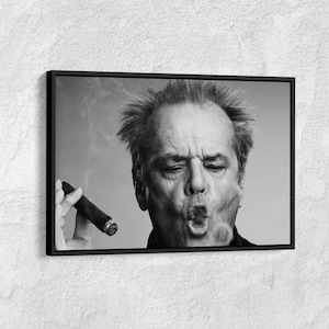 Jack Nicholson Canvas Wall Art,Jack Nicholson Cigar,Black and White Print,Jack Nicholson Print,Jack Nicholson Art,Modern Man Wall Decor
