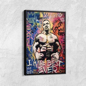 Mike Tyson Canvas Painting, Legendary Boxer Poster, Professional Boxer Wall Decor, Graffiti Effect Canvas Painting, Champion Mike Tyson
