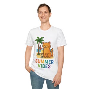 Funny Cat Summer Vibes T-Shirt, Beach Cat Meme Tee, Unisex Vacation Shirt, Summer Gift for Cat Lovers, Cute Cat Graphic Shirt