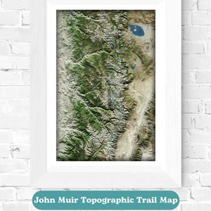 Mappa topografica John Muir, escursioni in California, stampa artistica, decorazione murale, Sierra Nevada, regali per gli amanti dell'aria aperta