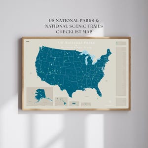 Liste de contrôle des parcs nationaux et des sentiers nationaux des États-Unis, cadeaux pour les amateurs de plein air, art mural, carte murale, impression de carte