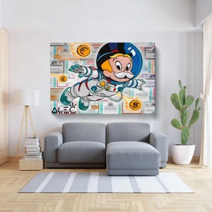 Astronauta de Banksy, Astronauta Richie, Alec Monopoly, Richie Rich del Pop Art, Estilo Banksy, Arte mural de grafiti callejero de astronauta, Póster de pared enmarcado.