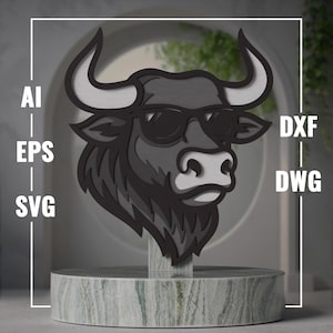 Cool Bull Multilayer SVG, 4 LAYER Animal Cut File, DXF Ready Patterns, Pollywood Cut File, svg files for cricut, Layered Bull Vector