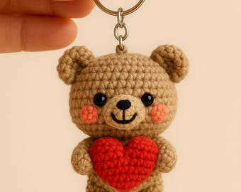 Crochet Valentine Bear Keychain Pattern: Amigurumi Heart (PDF Tutorial)