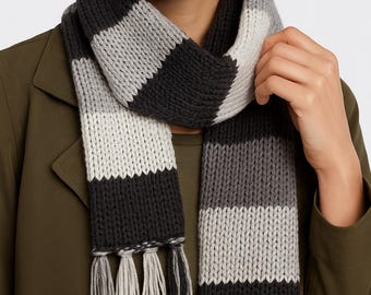 Striped Knit Scarf PDF – Easy Beginner Project with Fringe – Winter Wear Tutorial