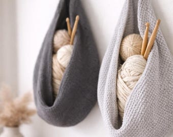 Hanging Crochet Basket Pattern PDF Wall Storage Organizer Large and Small Sizes