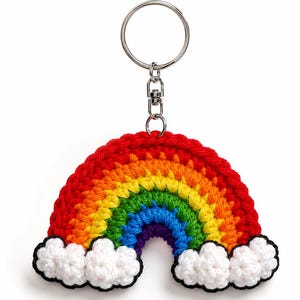 Patroon regenboog gehaakte sleutelhanger pdf | Zelfstudie amigurumi-sleutelhanger voor beginners | Direct downloaden