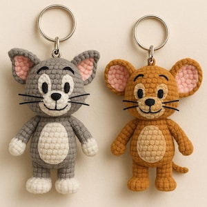 Tom & Jerry Crochet Keychain Set: Handmade Cartoon Amigurumi