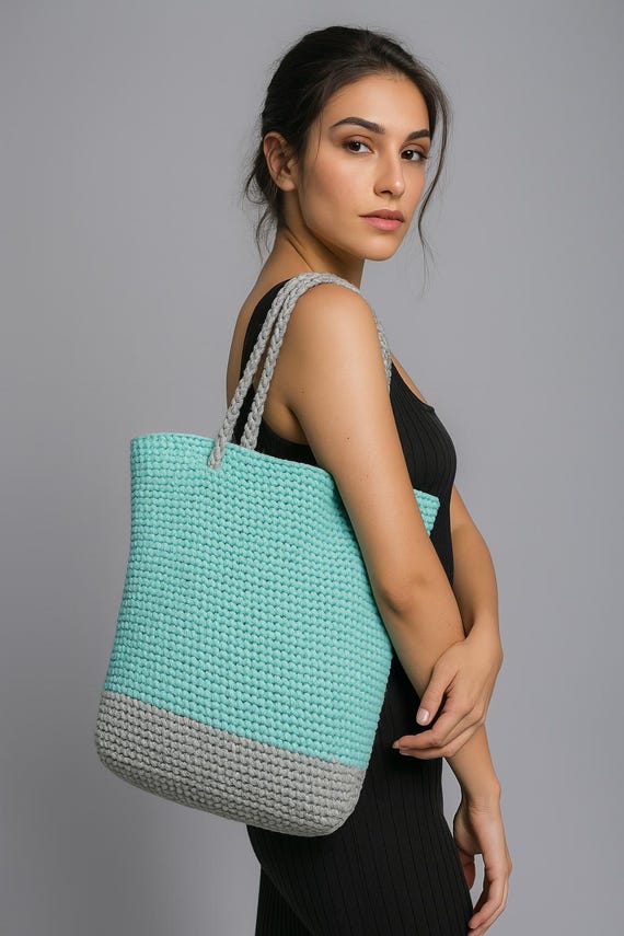 Crochet Tote Bag Pattern PDF: Easy Two-tone Market Bag Tutorial