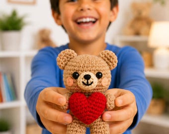 Crochet Valentine Bear Keychain Pattern: Amigurumi Heart (PDF Tutorial)