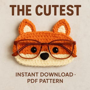 Portaocchiali a forma di volpe all'uncinetto, schema PDF – Grazioso portaocchiali a forma di volpe piatta in amigurumi – Filato di velluto, download digitale