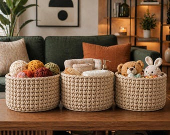 Chunky Crochet Pattern PDF, Modern Storage Organizer, Beginner Friendly Home Decor Tutorial