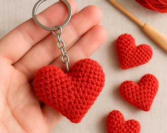 Crochet Heart Keychain Pattern Red Amigurumi Heart Gift Mothers Day PDF Tutorial