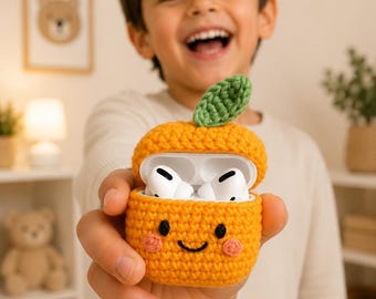 Crochet Mandarin AirPods Case Pattern – Kawaii Orange Cover (Digital PDF Pattern)