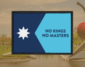 Patch met vlag Minnesota | No Kings No Masters opstrijkpatch | Gedrukte Minnesota-protestpatch | Anti-autoritaire activistenpatch