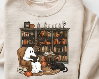 Retro Ghost Reading Books Shirt, Librarian Ghost Halloween Shirt, Halloween Teacher Shirt, Halloween Shirt, Teacher Gift, Boo School Shirt