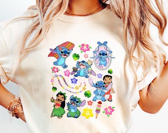 Retro Coquette Bows Lilo & Stitch Shirt, Cute Stitch Angel Lilo Hawaii Aloha Shirt, Girly Aesthetics Summer Shirt, Girls Trip Group Shirts