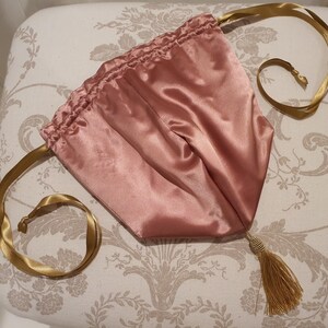 Regency style reticule / tote bag in peachy pink vintage satin - extra wide