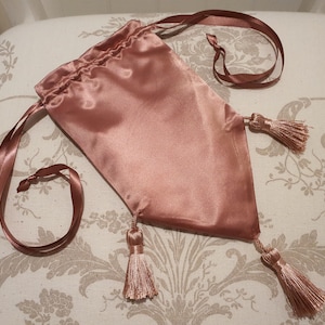 Regency style reticule / tote bag in gorgeous peachy pink vintage satin