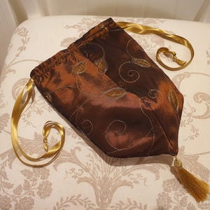Regency style reticule / tote bag in chocolate brown / copper shot embroidered taffeta **Matching items available**