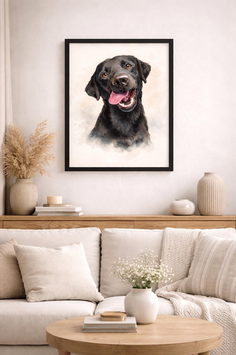 Black Labrador Dog Watercolor Wall Art Print | Lab Dog Portrait Poster ...