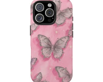Rosa fjärilsskal för iPhone, estetiskt fjärilsskal för telefon, sött pastellfärgat telefonskal för iPhone 13, 14, 15 Pro Max