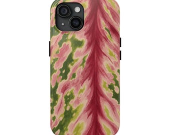 Pink Green Botanical Phone Case, Colorful Leaf iPhone Samsung Case, Watercolor Foliage Design, Nature Inspired Aesthetic