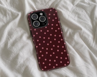 Burgundy Polka Dot Phone Case for iPhone and Samsung Minimal Dot Pattern Phone Cover Cute Aesthetic Phone Case