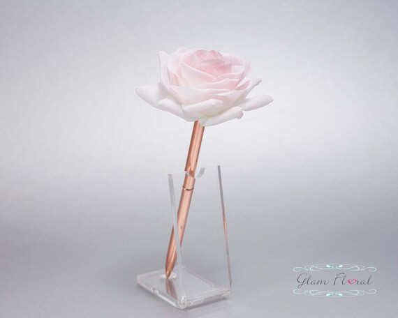 Soft Pink Rose Guestbook Pen Rose Gold Wedding Pen Set Wedding Pen Holder Real Touch Rose Flowers Light Pink Blush Rose Pen