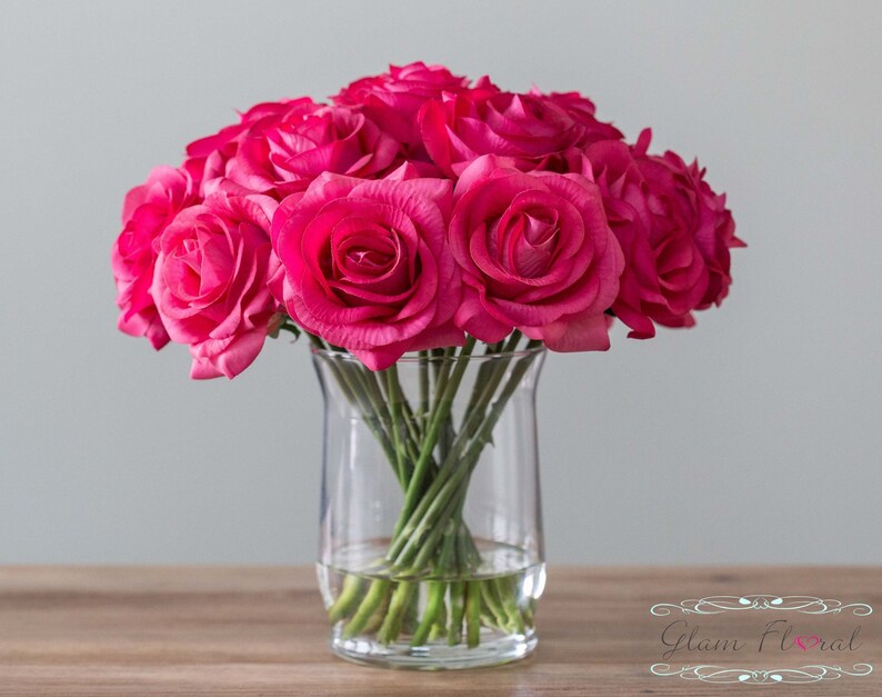 Real Touch Rose Flower Arrangement. Fuchsia Dark Pink Roses in Etsy